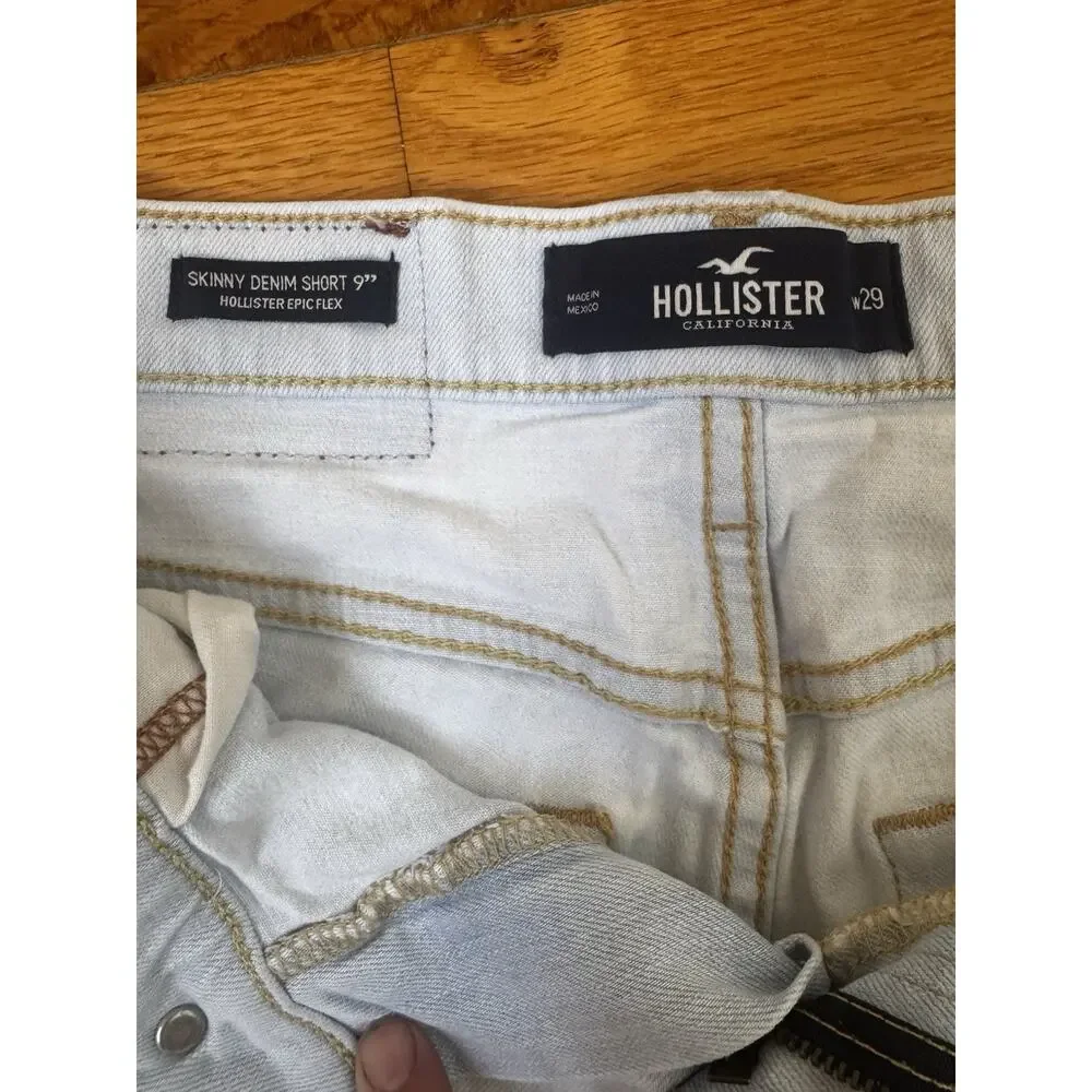 Hollister Men’s Skinny Denim Shorts W29 Light Wash Distressed Epic Flex 9